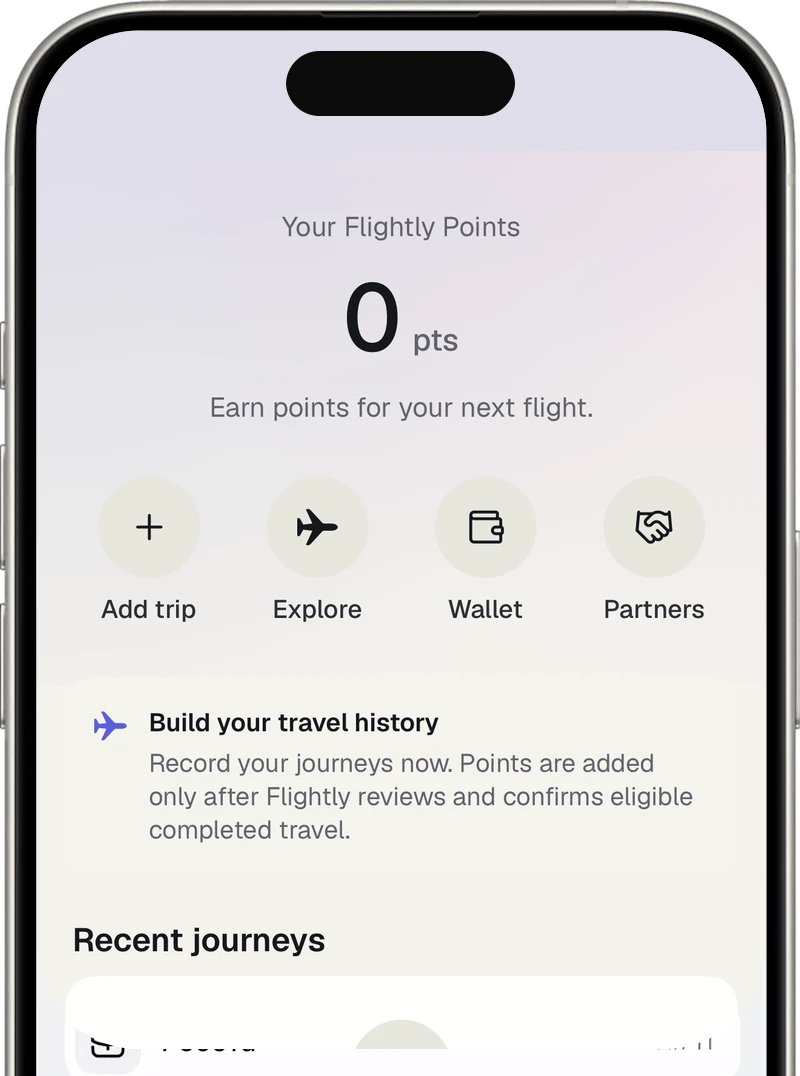 The app explaining that points are added only after Flightly reviews the journey