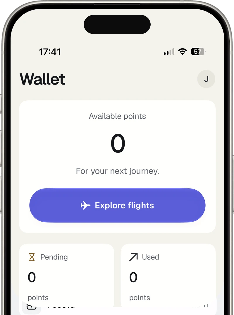 The wallet, with pending and used points separate from the available balance