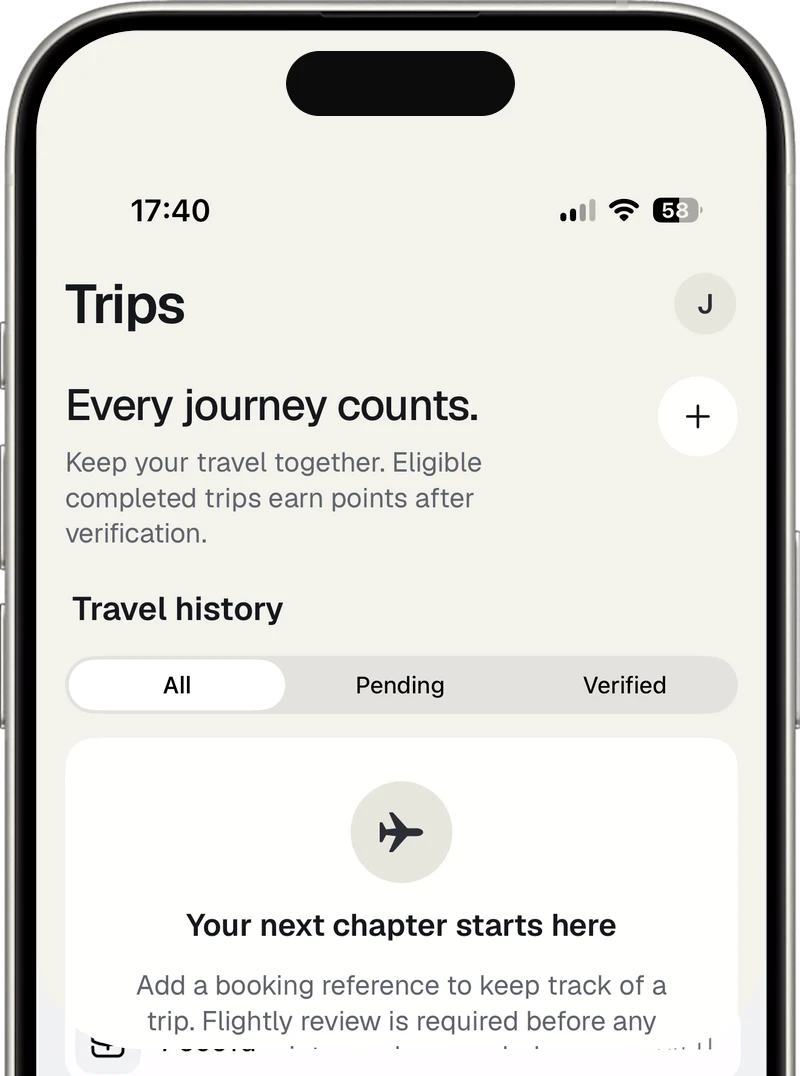 The Trips screen: travel history, with pending and verified kept apart